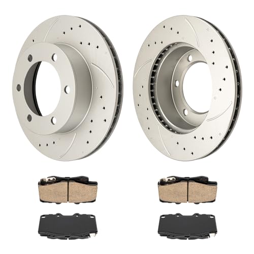 Image of KAX Front Brake Kit Fits Toyota Tacoma 1999-2003,Tacoma 2004 3.4L 2.4L 2.7L | Drilled and Slotted Brake Rotors, Ceramic Brake Pads, Automotive Replacement Brake Kit