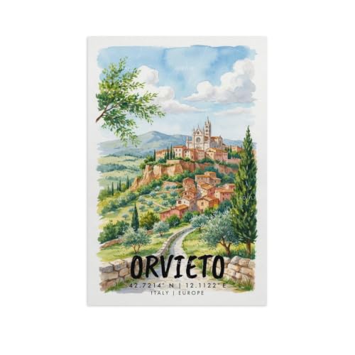 Poster Orvieto voyage aquarelle vintage 60x90cm paysage urbain