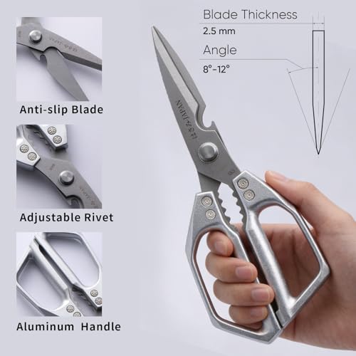 Kitchen Scissors for Food, Heavy Duty Kitchen Shears All Purpose, Japanese Poultry Shears, Meat Cutting Scissors, Chicken Scissor, Cooking Gifts for Men Women by ZORKIC - Used condition - Image 5