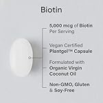 Sports Research Extra Strength Vegan Biotin (Vitamin B) Supplement with Organic Coconut Oil - Supports Keratin for Healthier Hair & Skin - Great for Women & Men - 5,000mcg, 120 Veggie Softgel Capsules - Image 2