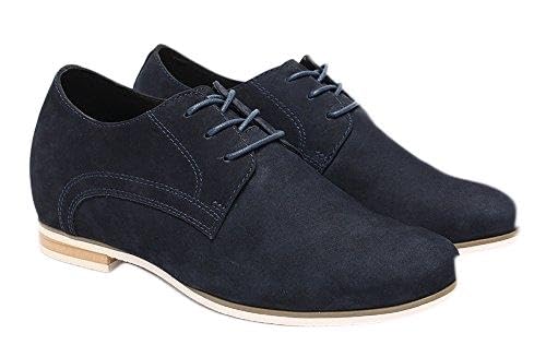 Zapatos Florencia azul oscuro en piel de becerro con alza de +6 cm