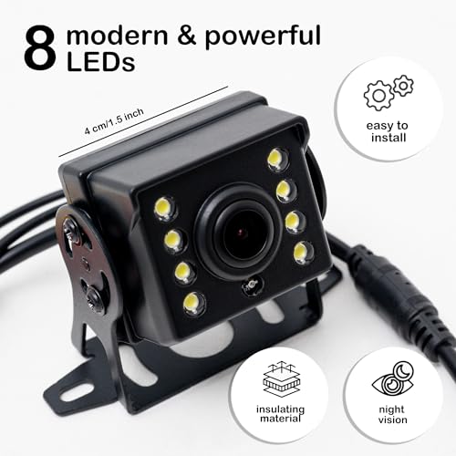 Image of Rear View Backup Camera - 170 Wide Angle, Night Vision, IP68 Waterproof, Super CCD, 800x480 Resolution, 9-36V Compatible, with 8 LED Lights for Cars, Trucks, and RVs