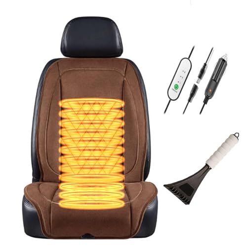 カーシートヒーター, 12V/24V シガーソケット, 車 シートヒーター 後付け, 雪かきスコップが付属, 車 クッション, 取付簡単 防寒対策 暖房 幅広い車種に対応,茶色-ワンピースセット