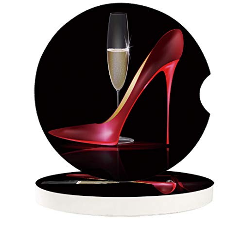 Absorbent Car Coasters Red High Heels Wine Glass Ceramic Car Cupholder Coasters Black Car Accessories with A Finger Notch for Easy Removel (2 pack) Absorbent Car Coasters Red High Heels Wine Glass Ceramic Car Cupholder Coasters Black Car Accessories with A Finger Notch for Easy Removel (2 pack)