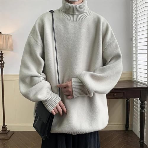 Men's Turtleneck Sweater Pullover Loose Casual Sweater Solid Thicken Warm Sweaters2
