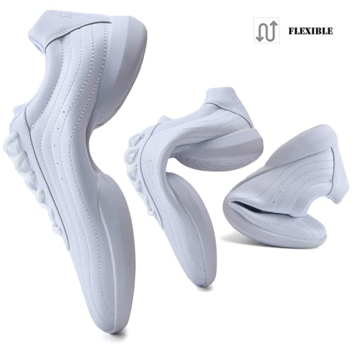 WUIWUIYU Youth Girls Cheer Shoes White Leather Cheerleading Dance Shoes Athletic Training Tennis Walking Competition Sneakers3
