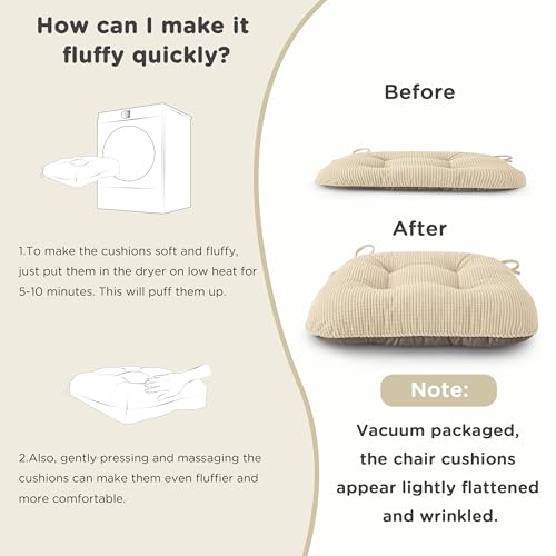 Image of AddGrace Chair Cushions for Dining Chairs Soft Kitchen Seat Cushions 18 inch x 18 inch x 3 inch Non-Slip Seat Pads White Set of 4