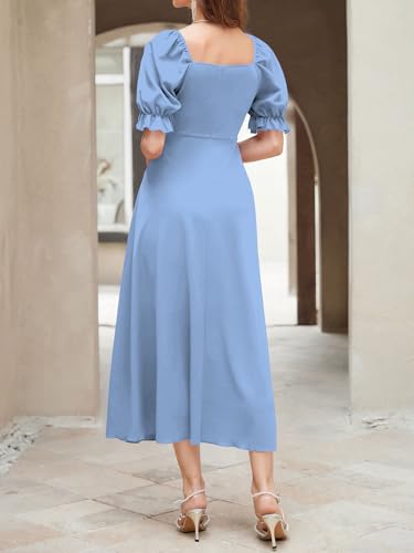 Image of Shasmi Girl's & Women's Solid A-Line Ruched Puff Sleeve Maxi Long Evening One Piece Long Dress for Women Stylish (Dress 131)