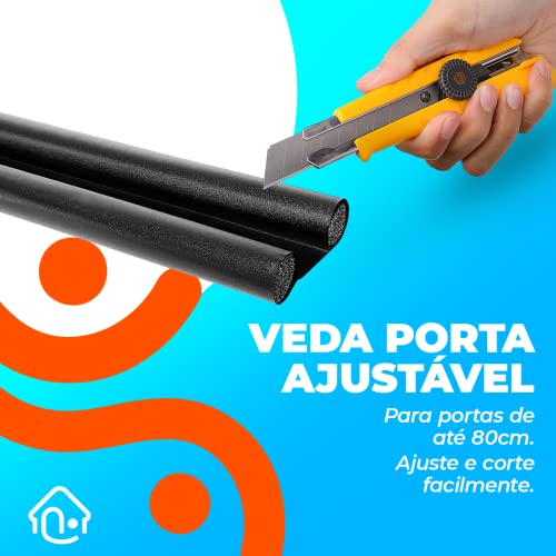 Kit Com 3 Protetores de Porta Ajustável e Impermeável Veda Porta 80cm (Preto)