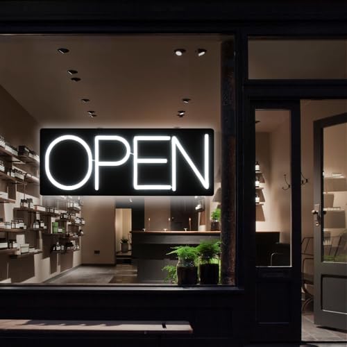 Image of Ultra Bright LED Neon Open Sign - 22 Inch Electric Light Up Sign for Business Storefront Window Glass Door Retail Shop Store Bar Salon Restaurant, White