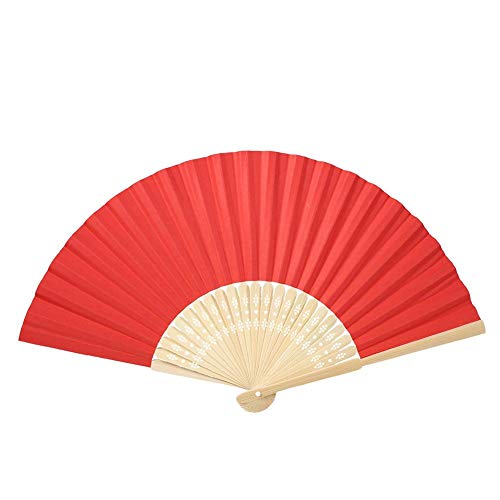 red paper folding fans - Folding Fan, Handheld Folding Paper Fan with Bamboo Fan Bone Gift for Wedding Festival Party, Performance Decoration (Red)