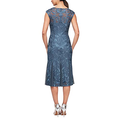 Alex Evenings Women's Short Embroidered Dresses, Vintage Blue, 14 #TOP1