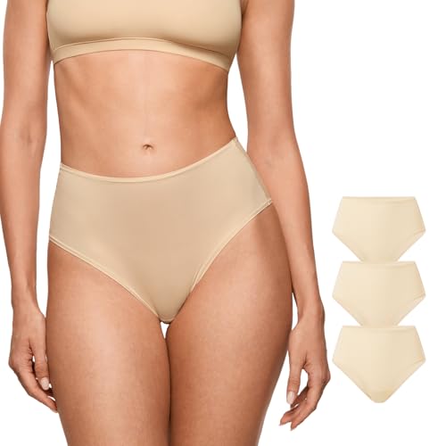 Image of INLYRIC Women's Inbarely Soft Full Briefs - Mid Waist Underwear Breathable Stretch Tagless Ladies Panties 3 Pack