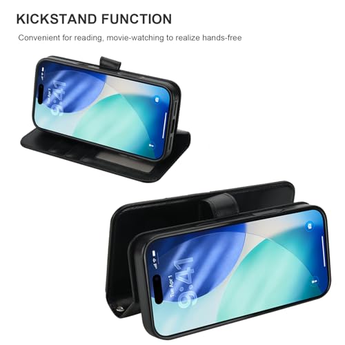 Bocasal Detachable Wallet Case for iPhone 17 Pro Max RFID Blocking Card Slots Holder Premium PU Leather Magnetic Kickstand Shockproof Wrist Strap Removable Flip Protective Cover 5G 6.9 inch (Black) by Bocasal - Image 6