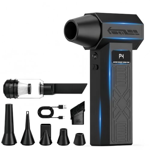 Image of Powerful Electric Air Duster, 150,000 RPM 3-in-1 Cordless Air Blower, Vacuum & Inflator, 4-Speed Rechargeable Compressed Air Cleaner for PC with LED Display, Light & 6 Nozzles for House & Outdoor