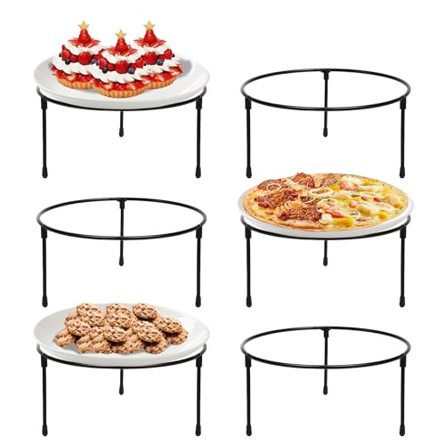 HPC DECOR Set of 6 Black Metal Wire Pizza Pan Riser Stands- Round Pizza Tray Riser Rack Holder - Tabletop Display Racks for Food Platter Tray- Metal Display Stands for Home, Restaurant and Party
