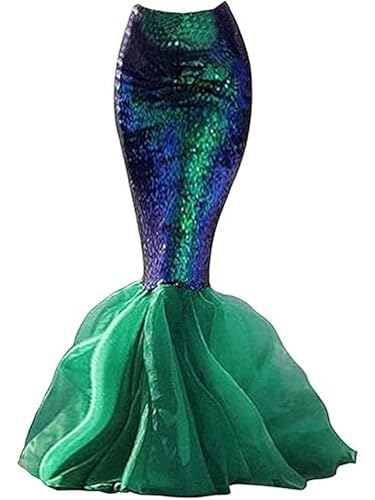 Acrawnni Damen Meerjungfrau Langer Schwanz Kostüm Pailletten Maxirock Cosplay Halloween Kostüm Kleid Erwachsene Rollenspiel Party Kostüme (A-Grün,...