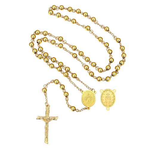 FaithHeart Christian Rosary Bead Cross Necklace for Women Men, Stainless Steel Praying Rosary Y Necklace Jewelry, Gift Box