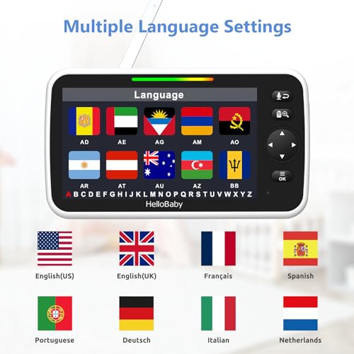 HelloBaby 6”IPS Large Screen, Video Baby Monitor with Upgraded 4000mAh Battery, 2-Way Talk, Night Vision, Pan-Tilt-Zoom, No WiFi, ECO Mode