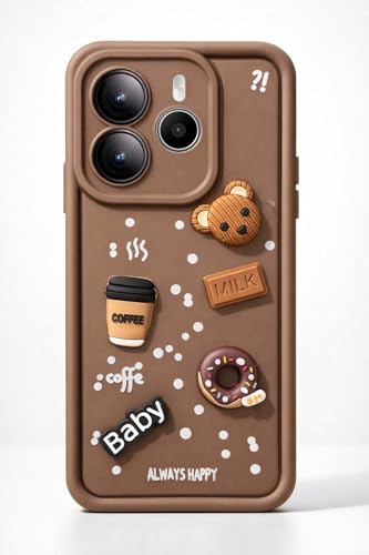 Image of Bintage CASE Cute Fun Taddy Cartoon 3D Ball Bear Milk Cake Coffee Silicon Case Full Body & Camera Protection Back Cover Compatible for MI Redmi Note 14 SE 5G - Brown