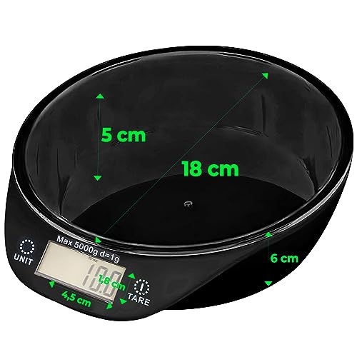 Retoo Bilancia da cucina con ciotola, fino a 5 kg