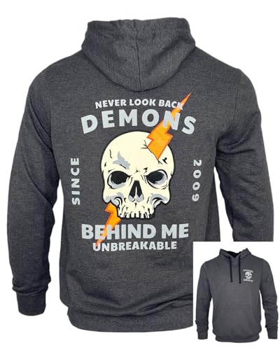 Demons Behind Me Unbreakable Unisex Heathered Charcoal Hoodie