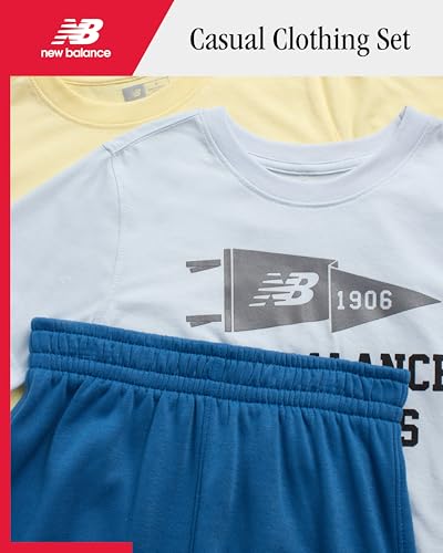 Image of New Balance Boys Shorts Set - 3 Piece Short Sleeve Crewneck Graphic Tees and Athletic Performance Shorts for Boys (8-12)