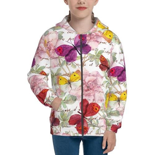 Butterflies and Vintage Kid Hoodies Boys Zip Up Sweatshirts Girls Pullover with Pocket3