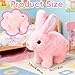 Sprstar Easter Bunny Toy,Bunny My Realistic Bunny Toy,Hopping Rabbit Plush Bunny Toy,with Sounds and Movements Animated Walking Wiggle Ears Twitch Nose Gift for Toddlers Birthday(Pink Rabbit + Leash)