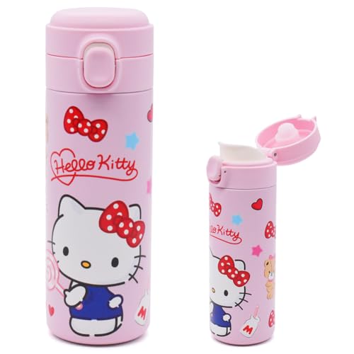 Kitty Botella Termica,420ML Kawaii Botella Agua Acero Inoxidable Botella agua Niños, Reutilizable Botella de Agua para Niños, a Prueba de Fugas, para Deporte Gimnasio Viaje Colegio,KT