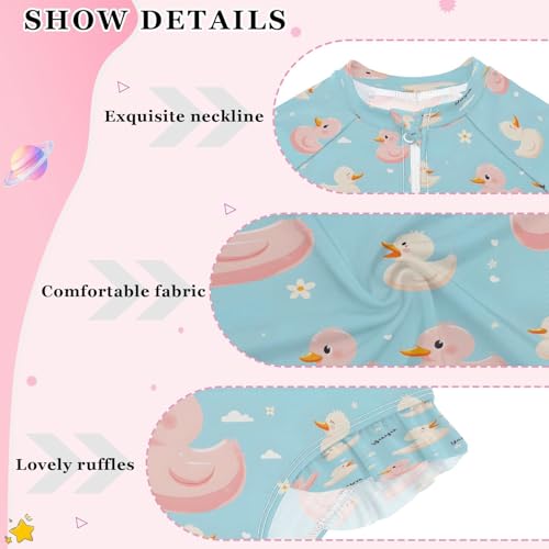 White Duck Family Girls Long Sleeve Swimsuits One Piece Zipper Bathing Suit UPF 50+ Rashguard Swimwear4