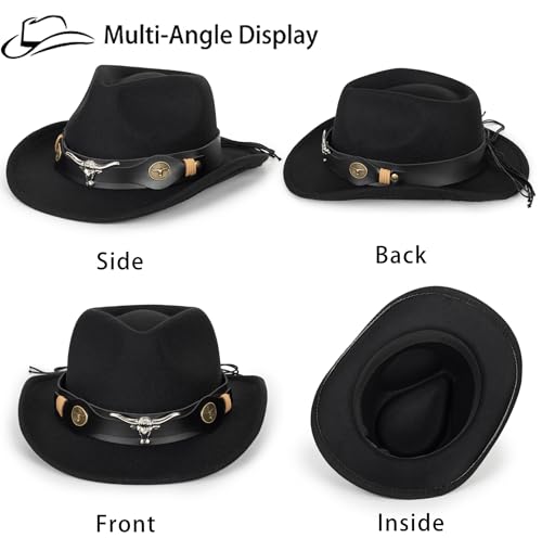 Kids Western-Cowboy-Hat Wide-Brim Vintage-Felt-Cowgirl-Hats for 2-6 Years Boys Girls3