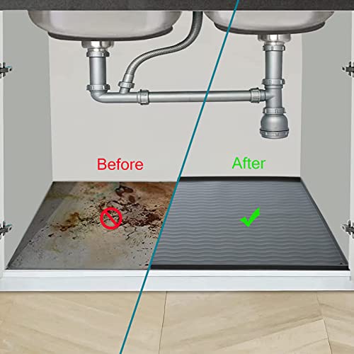 Jacooxi Under Sink Mat 31" X 22" X 1" For Kitchen Waterproof, Silicone Under Sink Liner With Drain Hole, Kitchen Bathroom Cabinet Protector For Drips Leaks Spills, Grey #TOP2