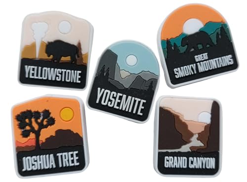 Vagabond Heart National Park Shoe Charms - 5 Pack - Yellowstone - Joshua Tree - Grand Canyon - Great Smoky Mountains - Yosemite