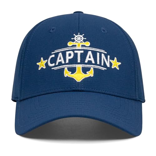 Image of Captain and First Mate Hat for Men Women, Cool Gifts for Boat Owners or Costume, White /Blue