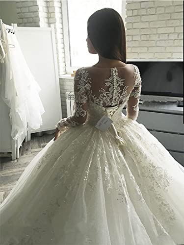 XYAYE Long Sleeve Wedding Dresses for Bride Lace Applique Modest Wedding Gowns with Train Bridal Dresses for Women4