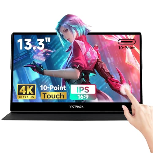 Image of Victrack 4K Touchscreen Pro Gaming Portable Monitor, 13.3 inch Ultra UHD (3840*2160), for handheld gaming pc, style as ASUS Rog Ally, Lenovo Legion go, 100% RGB IPS Display HDR Travel Monitor Smart Cover