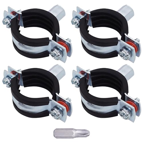 SKIR'CO Lot de 4 supports de tuyau avec revêtement en caoutchouc pour tuyaux de 26 à 30 mm, colliers de serrage, supports de tuyau pour montage mural et plafond