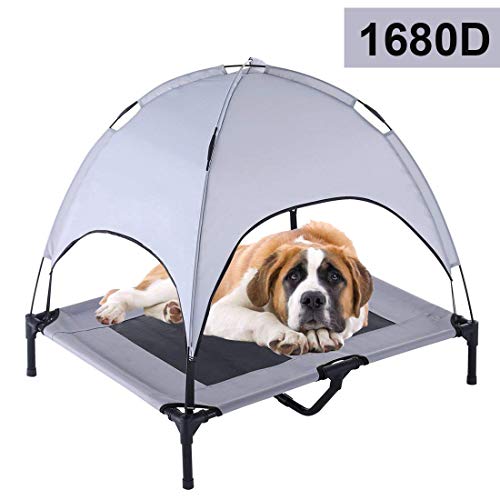 Reliancer Large 36" Elevated Dog Cot with Canopy Shade 1680D Oxford Fabric Outdoor