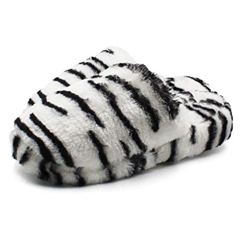 LAVRA Women's Furry Slip On Animal Print Cozy Mule Slippers2