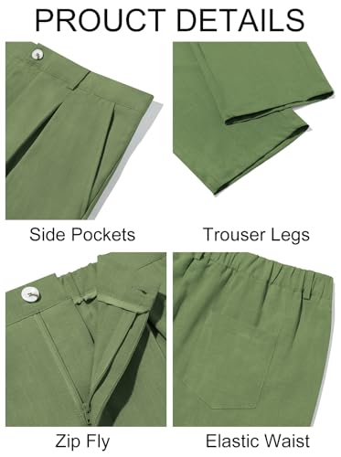 Image of Runcati Mens Casual Pants Elastic Waist Lightweight Loose Pleated Slacks | Summer Beach, Yoga Trousers, Button Closure, Straight Leg, With Pockets, Solid Color