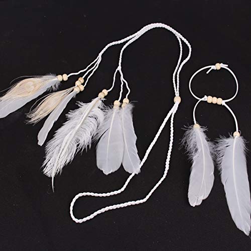 Set Of 2 Women Lady Bohemian White Peacock Feather Headband Headdress And Armband Hippie Headpiece Headwear Handmade Tribal Indian Fascinator Feather Hairband Wedding Accessories #TOP4