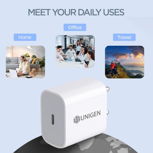 Image of UNIGEN 20W USB-C PD 3.0 Fast Charging Adapter | BIS Certified Wall Charger Compatible with iPhone 17 /17 Air /17 Pro /17 Pro Max, 16 /16 Plus /16 Pro /16 Pro Max, 15 /14 /13 /12 /11 Series