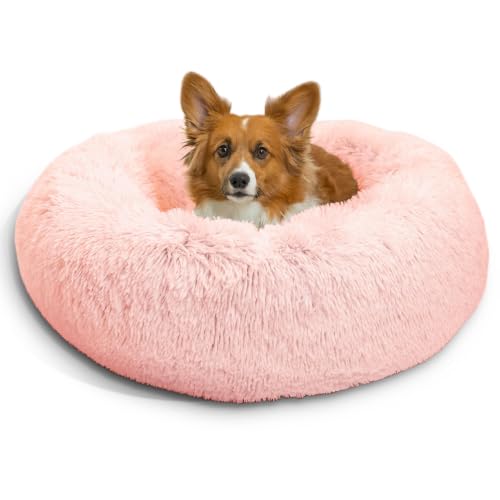 Image of Best Friends by Sheri The Original Calming Donut Dog Bed for Medium Dogs up to 45 lbs, Shag Faux Fur, Cotton Candy Pink, 30 inch x 30 inch