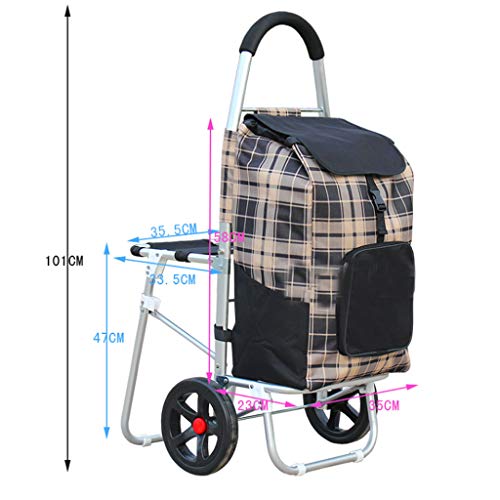 gbgymjm Einkaufstrolley Oxford-Stoff-Einkaufswagen Großer Lagerradhocker Klappbarer Aluminiumlegierungs-Trolley-Auto… – Bild 3
