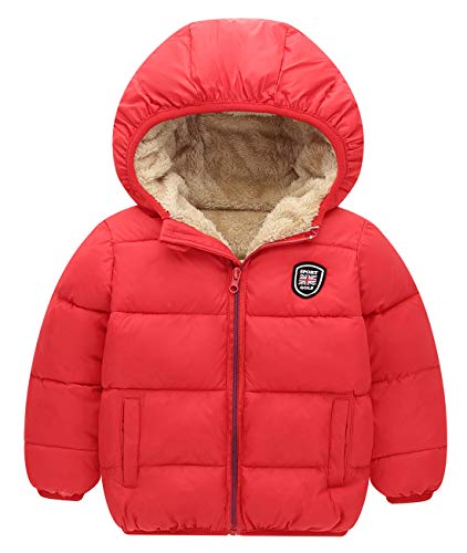Image of Happy Cherry Boys Girls Winter Thick Jacket Warm Fleece Fur Lining Zipper Hooded Windproof Coat Outwear for 1-7 Years