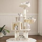 Heybly Cat Tree with Toy, Cat Tower Condo for Indoor Cats, Cat House with Padded Plush Perch, Cozy Hammock and Sisal Scratching Posts, Beige HCT004SM
