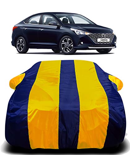 Image of Waterproof Car Cover with Ultra Surface Body Protection (Yellow Stripes) (Hyundai Verna 2020)