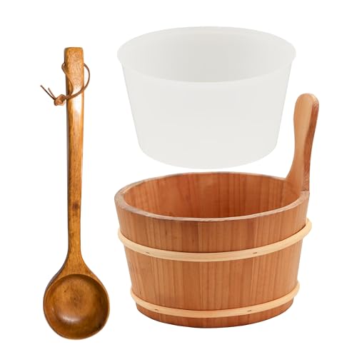 HAF® Juego de cubo de sauna de 4 litros con inserto y paleta de sauna de madera Komu de 40 cm, resistente a la humedad, accesorios para sauna de alta calidad, fabricado en Alemania