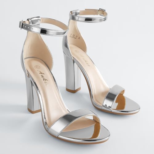 Image of Ankis White Heels Wedding Shoes for Bride Women Chunky Heels Pearl High Heels Heeled Sandals 4 Inch